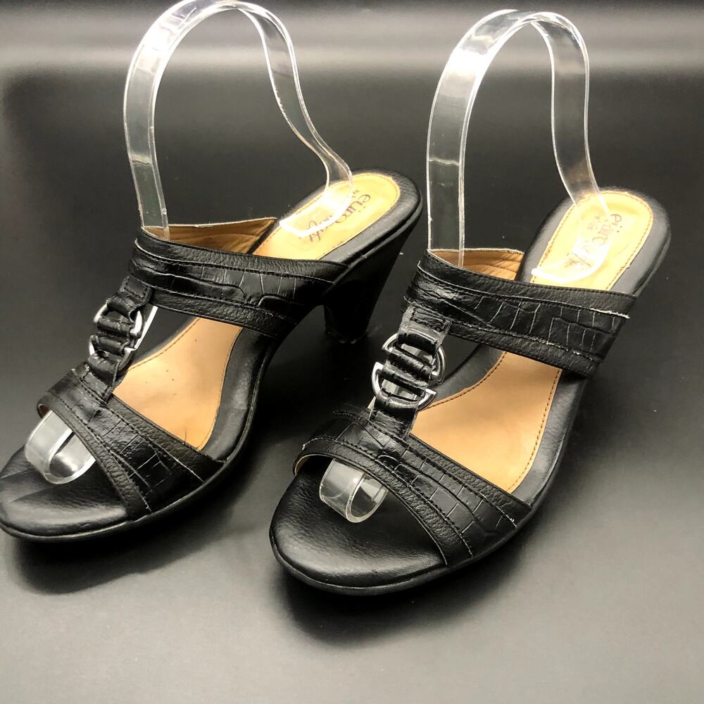 EuroSoft by Sofft Black Leather Heeled Sandals, Women's Size 8M/EUR 38.5